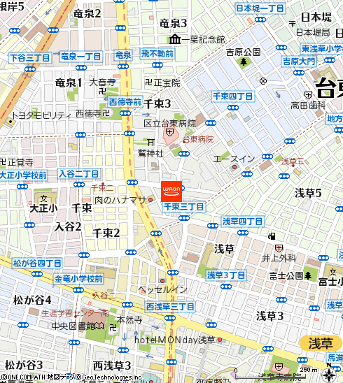 まいばすけっと台東千束店付近の地図